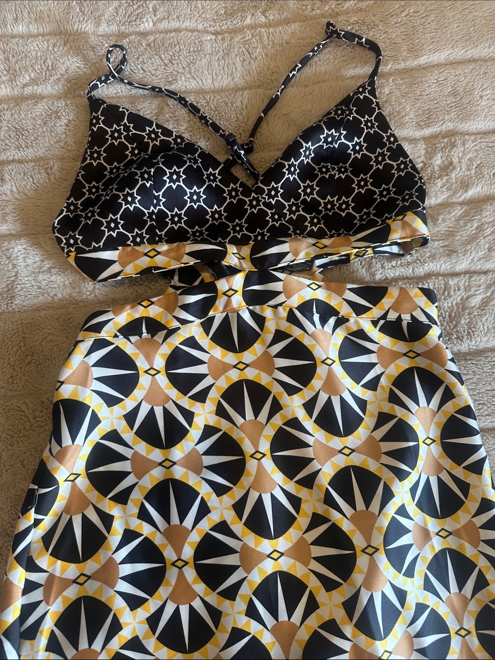House of Harlow 1960 Black Gold Cream Geometric Skirt Set
